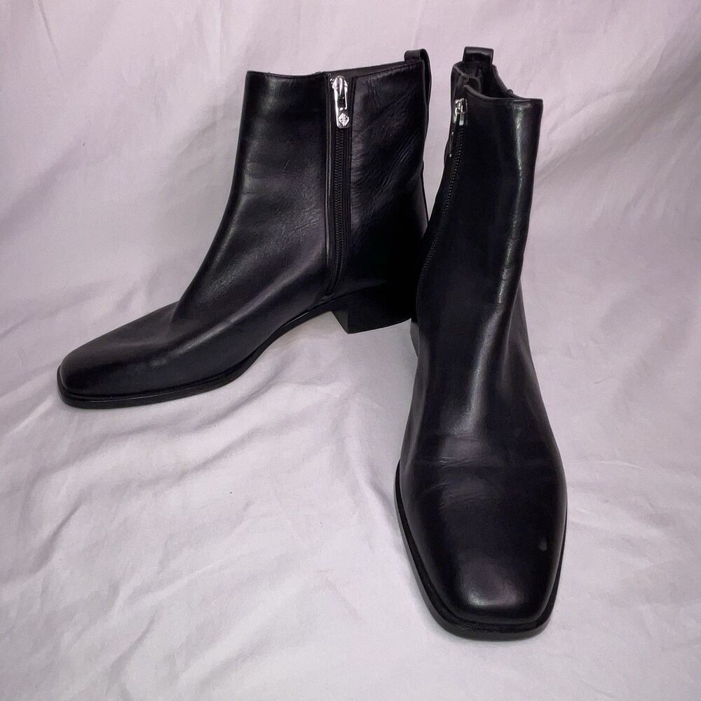 Antonio Melani Women's Black Leather Ankle Zip Boots Square Heel Size 9.5